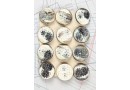 bouton en corne noire blanche, boucle insérée, 1 plaque de 12 boutons