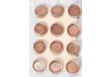 Bouton en métal cuivré orangé estampé boucle en U soudée 1 plaque de 12 boutons