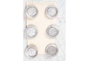 Bouton en métal argenté noirci estampé boucle en U soudée 1 plaque de 6 boutons