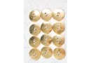Bouton en métal doré brillant estampé 2 trous 1 plaque de 12 boutons